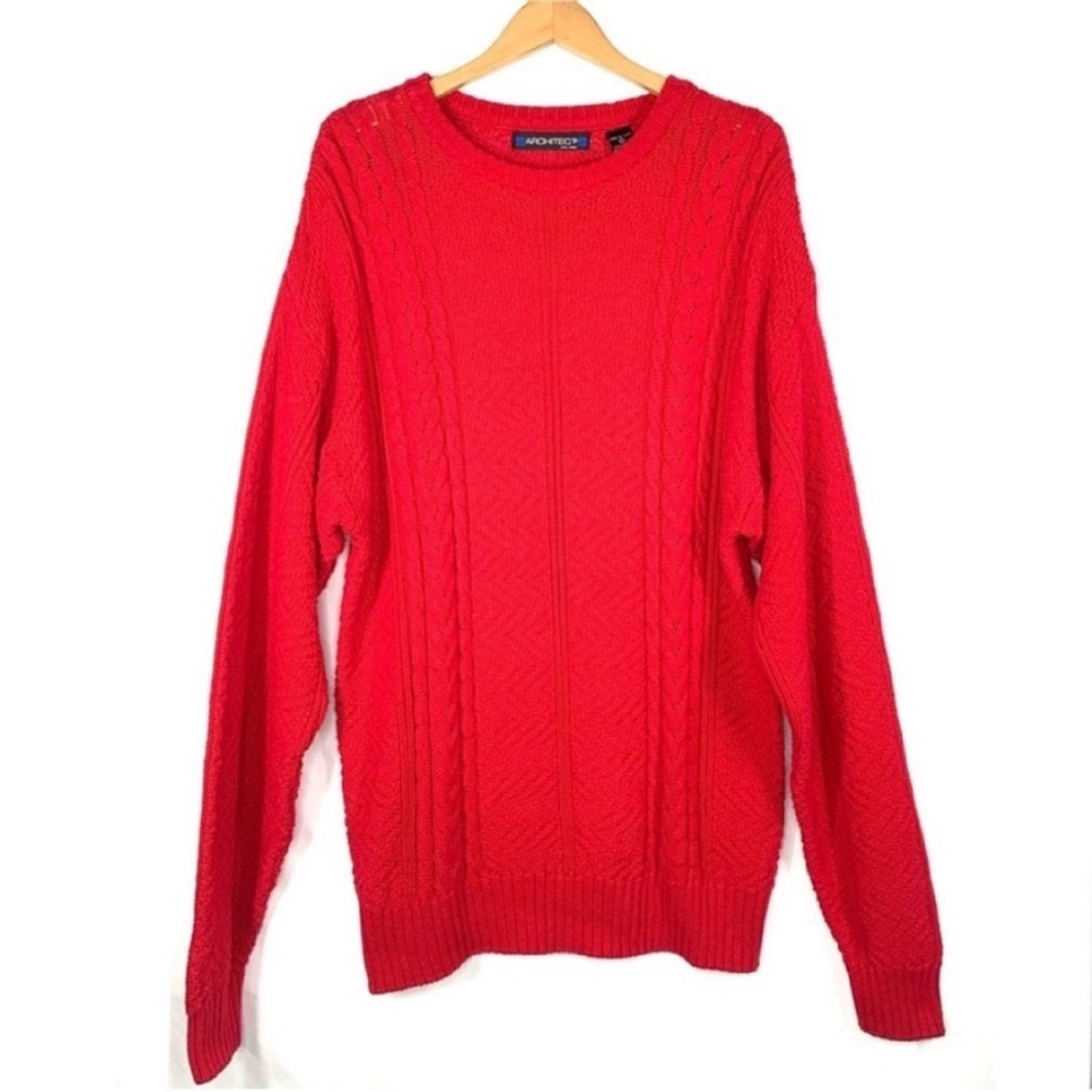 SHOP CLOSING! Vintage 90s Architect Red Cotton Cable Knit Sweater